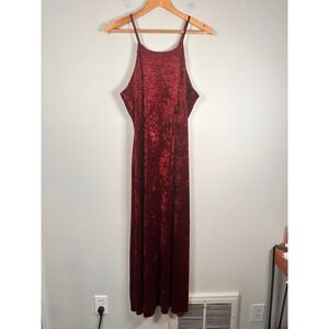 Vintage DBY Crushed Velvet Maxi Dress Womens 13/L Burgundy romantic whimsigoth